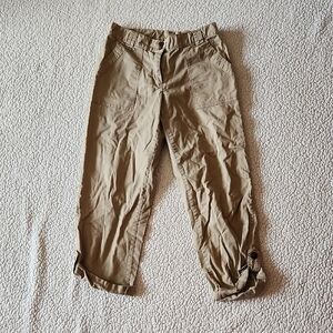 Hearts Of Palms Convertible Khaki Cropped Capri Cotton Blend Bermuda Shorts